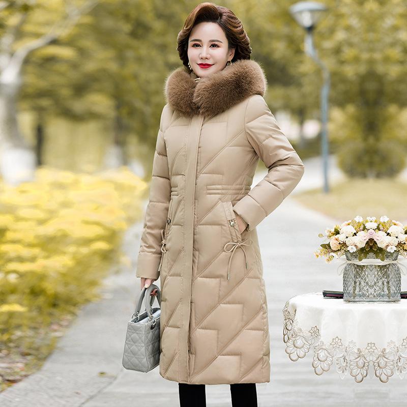 2023 Middle-aged and Women's Jacket Long Knee Length Down Jacket Thickened Oversized Jacket