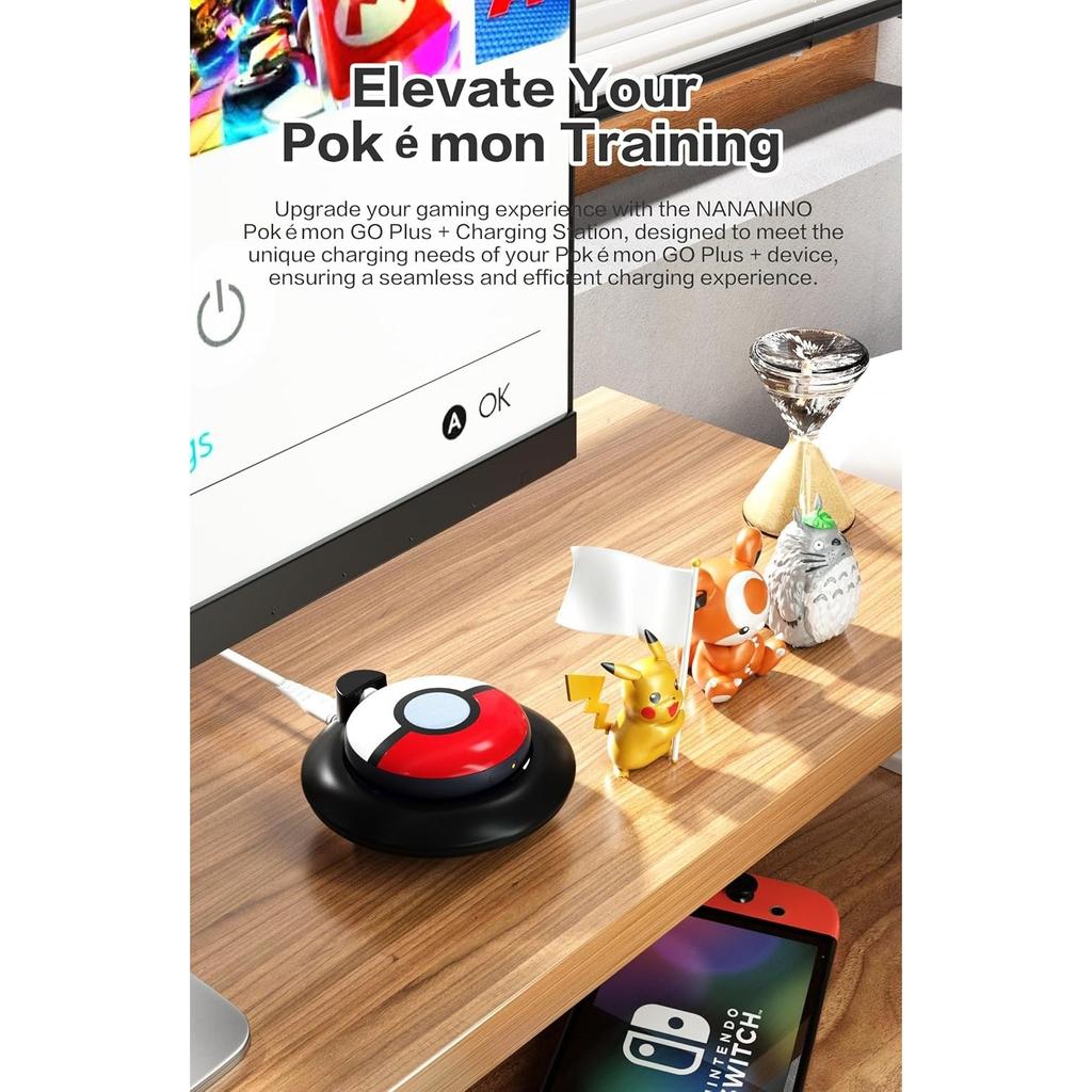 2 IN1 Magnetic Charging Stand and Silicone Protective Cover Pokémon GO Plus+ Charging Holder with USB Type-C Charger Cable and RGB Indicators