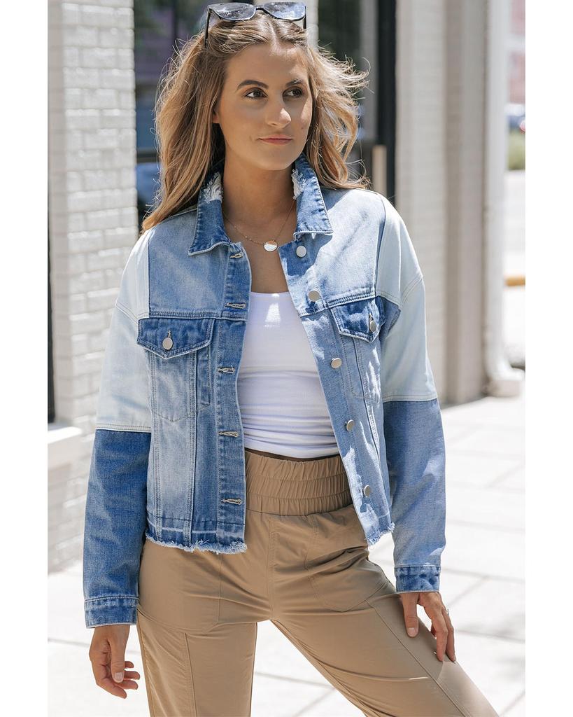 Azura Exchange Джинсовая куртка в стиле пэчворк с необработанным краем и цветными блоками