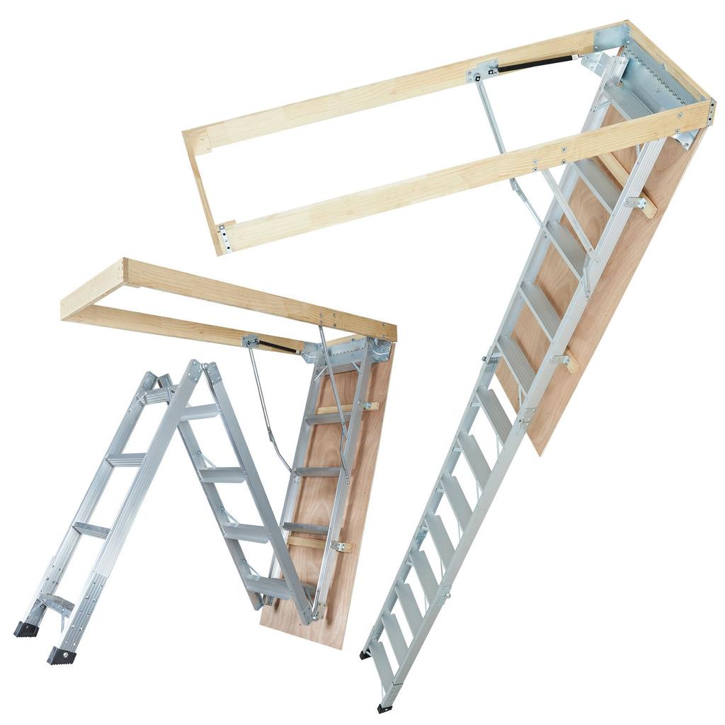 VEVOR Attic Ladder Foldable, 158.8 kg Capacity, 57.15 cm x 160 cm, Multi-Purpose Aluminium Extension, Lightweight and Portable