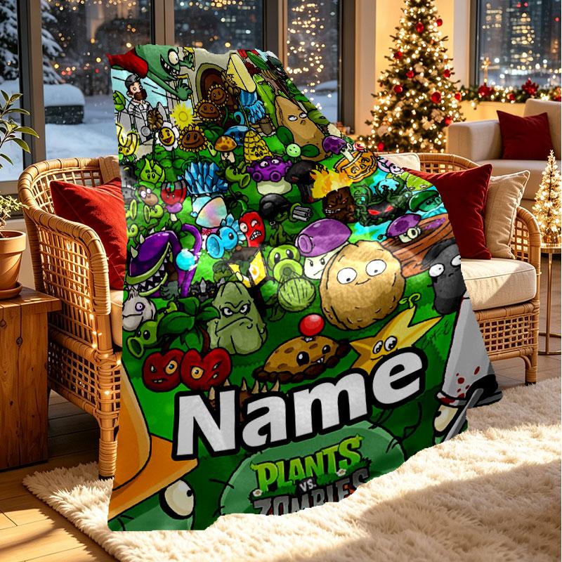 Custom Name Personalized Plants vs. Zombies Print Blanket, Home Decor, Bedroom, Sofa, Camping, Couch, Gifts for Birthday Christmas