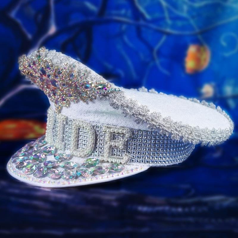 Свадебная шляпа невесты с красочным декором из страз, шляпа для сценического шоу, военная шляпа, шляпа для выступлений на сцене, маскарадная вечеринка