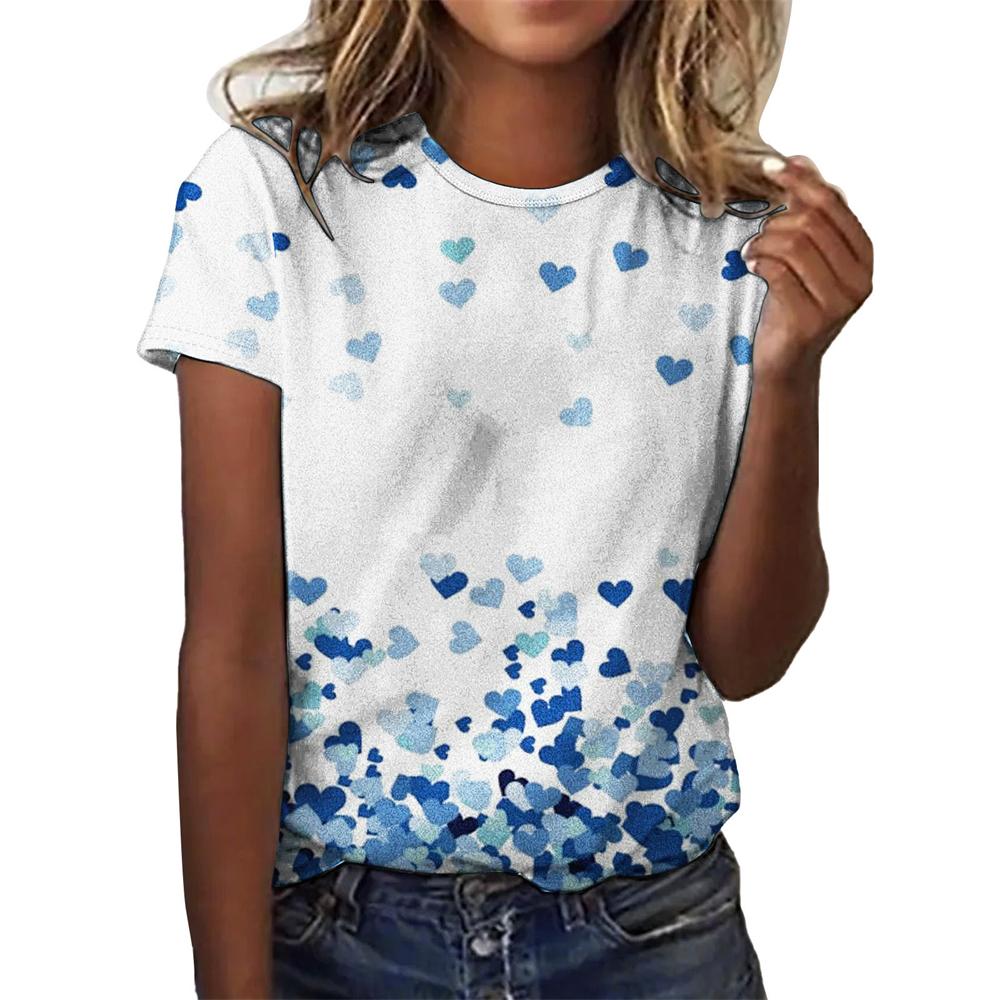 Летняя женская футболка с 3D-принтом Love Женская футболка с большим круглым вырезом и коротким рукавом