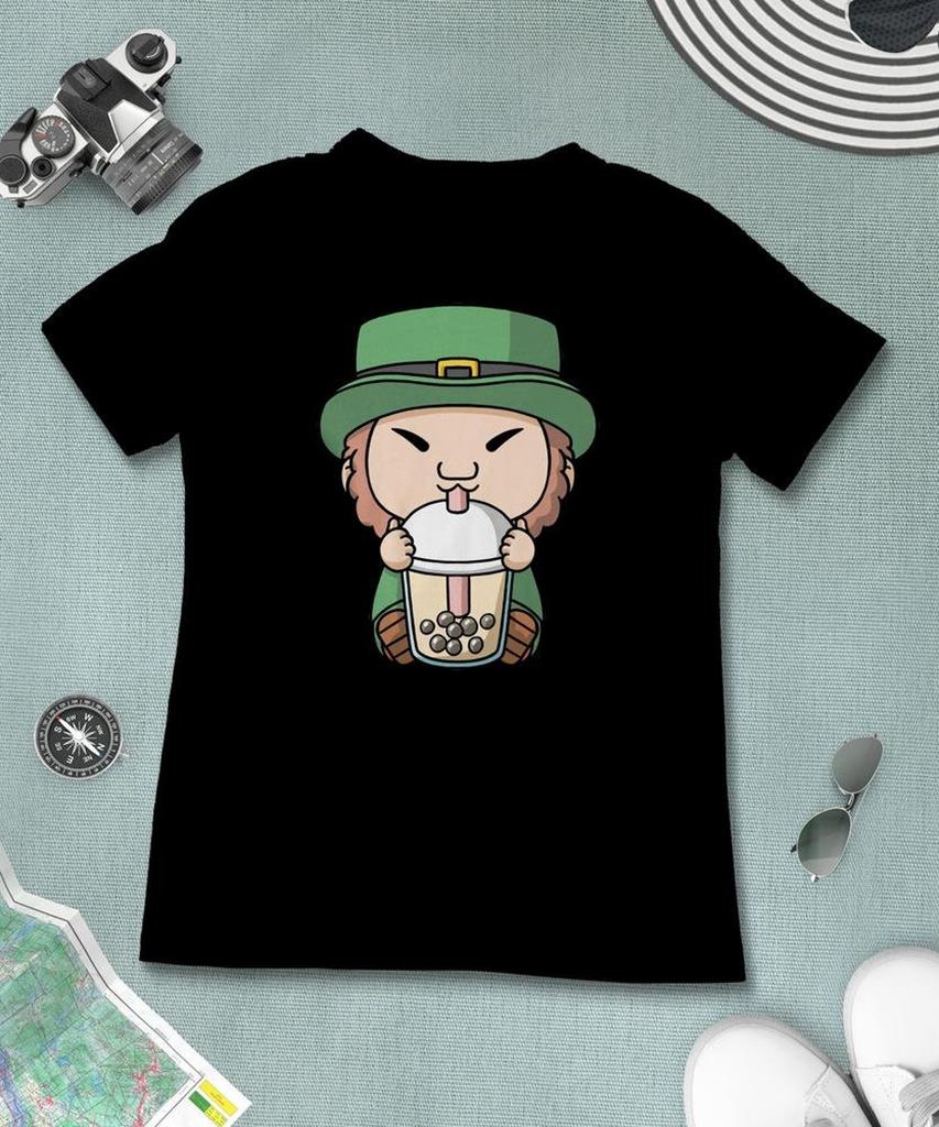 Boba Tea St Patricks Day Leprechaun T-Shirt, Funny Boba Milk Tea Shirt, Bubble Tea T-Shirt, Kawaii Japanese Anime Gift