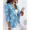 Women's Slim Blazer Double Breasted Printed Woolen Jacket Turndown Collar Long Sleeves Casual Workwear Commute Autumn