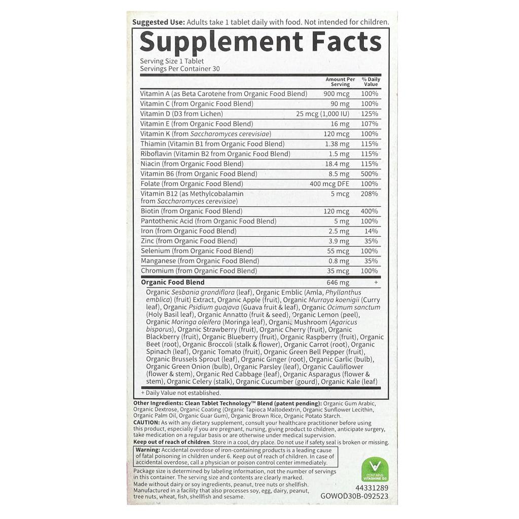 Organics, Once Daily, Vegan Tablets, 30 Tablets