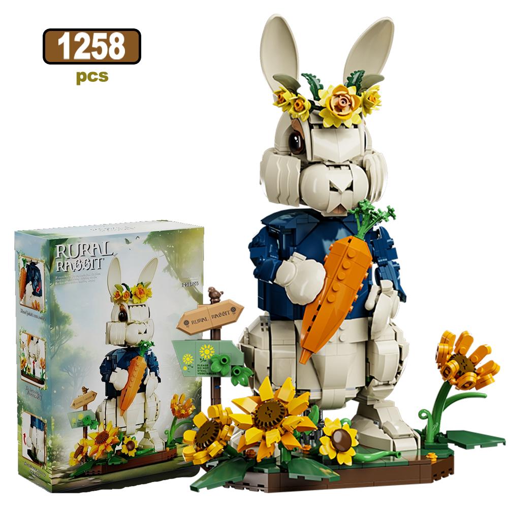 Нетоксичные Строительные Блоки Модель Кролика Кошки Moc Креативные Сельские Морковки Подсолнухи Настольное Украшение Сборка Животные Кирпичные Игрушки Подарки для Детей