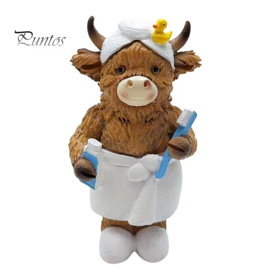 Подарок на тему банного халата для пары, Фигурка Highland Cow для ванной, Статуэтка, Водонепроницаемые, Теплая домашняя атмосфера, Украшения, Животное, Смоляное украшение для раковины