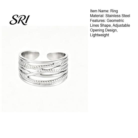 Comfortable Fit Adjustable Ring Thumb Geometric Lines Shape Opening Design Finger Rust-resistant Stainless Steel Band Versatile Jewelry Gift Handmade