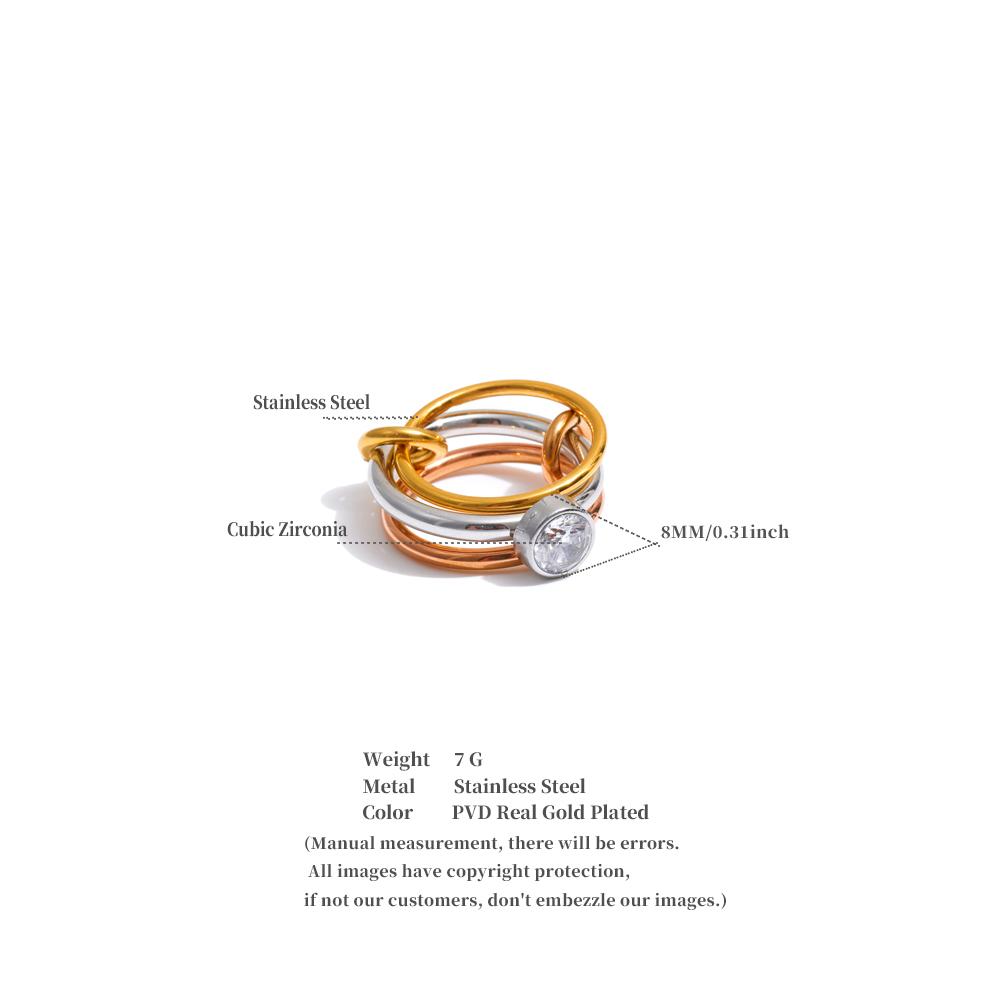 Eetit Delicate Stainless Steel 3 Colors 3 Finger Links Stacked Ring Delicate Popular Attractive Jewelry Accessories