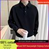 Мужская футболка поло с длинным рукавом из чистого хлопка, плотность 280 г/м², осень/зима, однотонная, свободного кроя, отложной воротник, бесплатная доставка