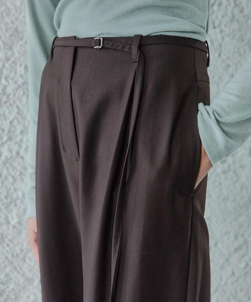 IHR Wide Tuck Belted Pants / Dark Brown