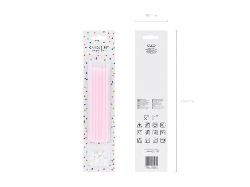 Partydeco Świeczki Urodzinowe Jasny Różowy Gładkie14Cm / 12 Szt