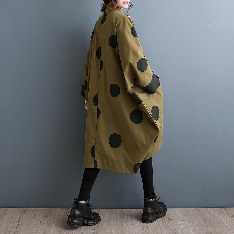Oversized Polka Dot Trench Coat Women Vintage Autumn Loose Ladies Outwear Casual Trench Coats Fashion Woman Long Jacket Coat