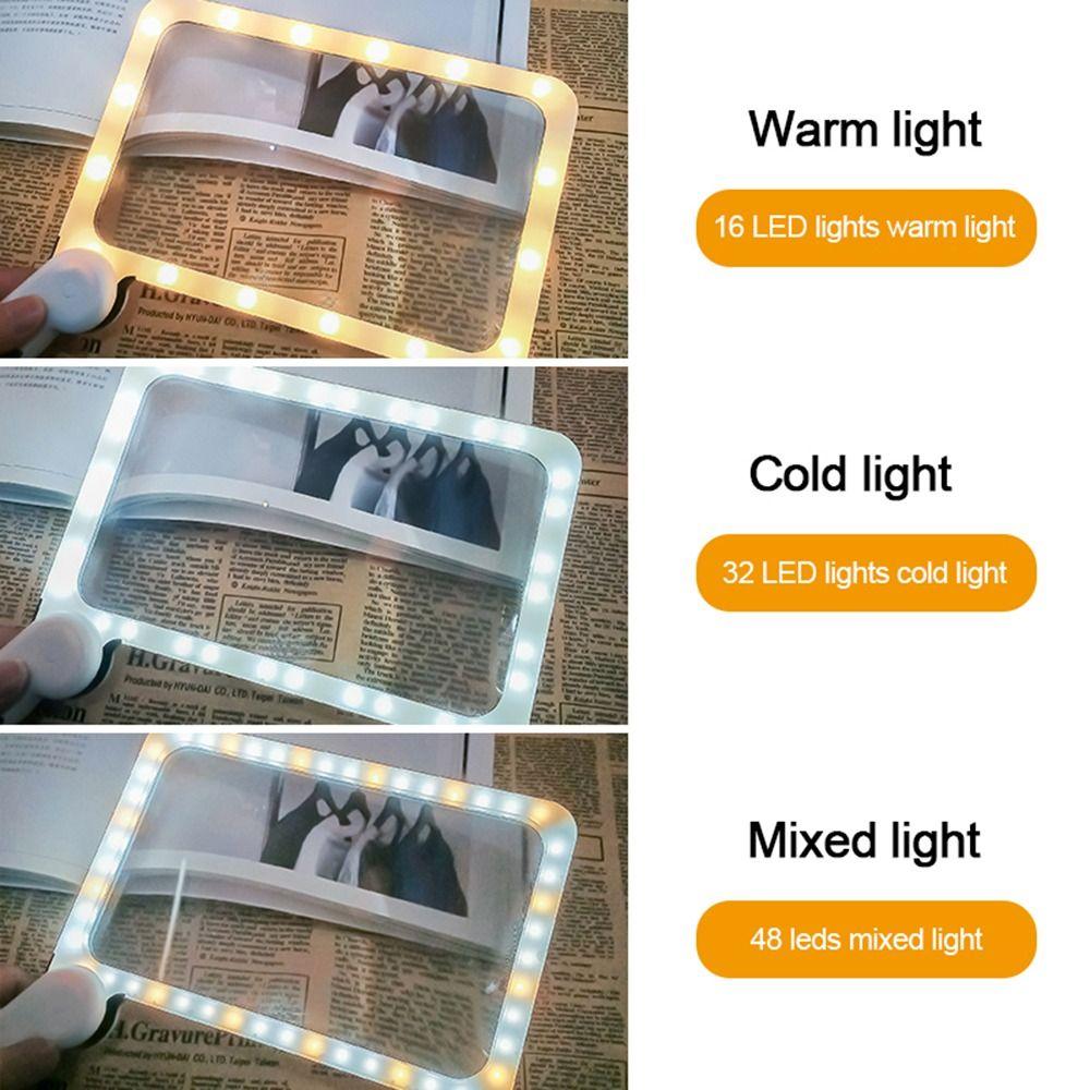 48 LEDs Magnifying Glass Cold and Warm Lights Reading Magnifying Glass  For Seniors Reading
