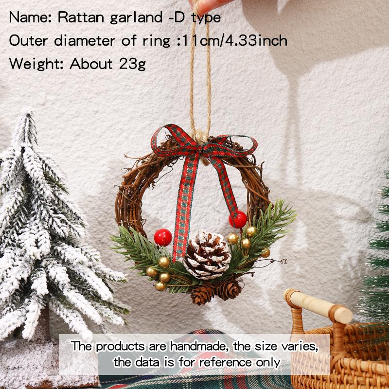 Рождественская гирлянда из ротанга, кольцо из ротанга, подвесные украшения для дверей, гирлянда из сосновых шишек, украшение для дома, праздничная сцена