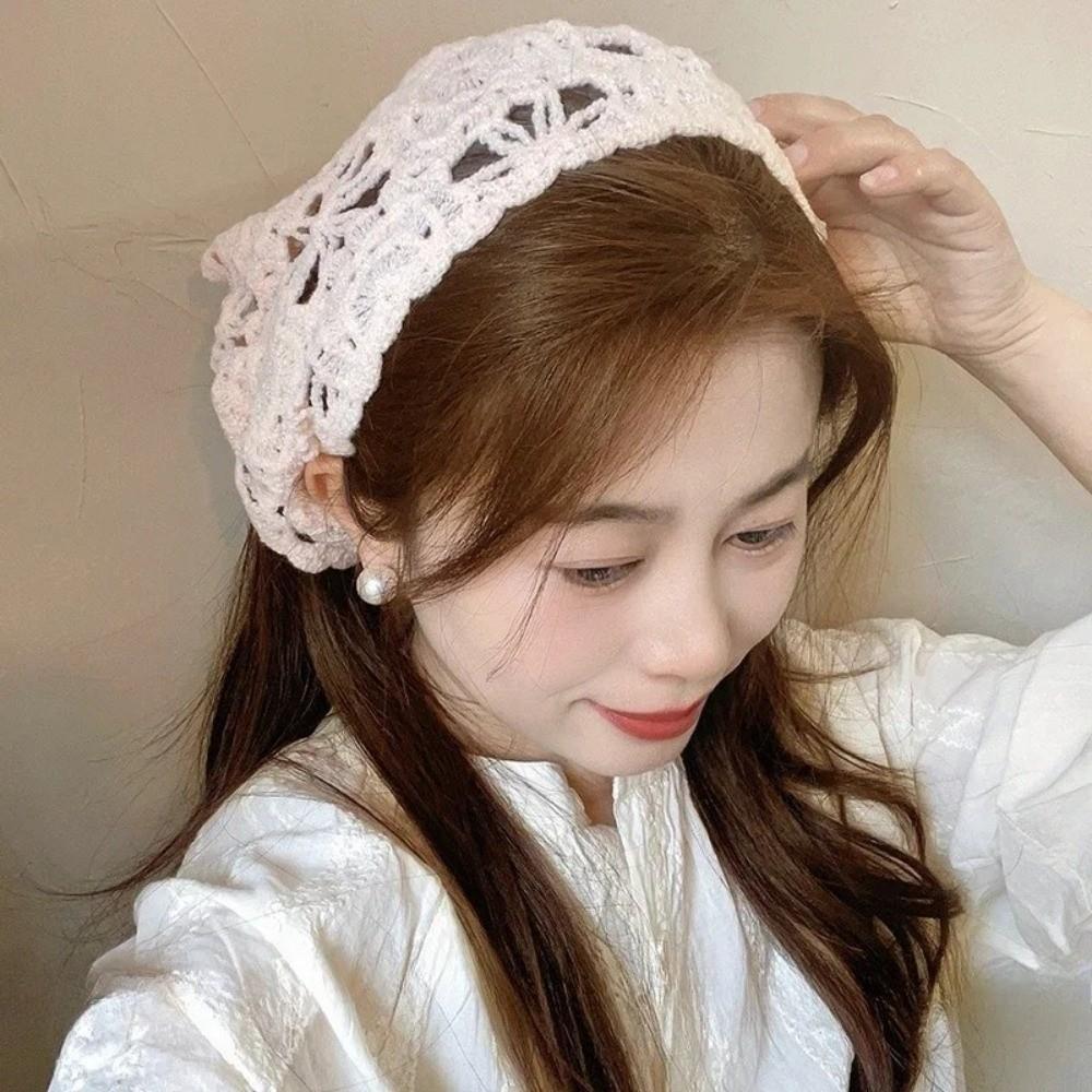 Pastoral Style Triangle Turban French Hollow Out Hair Band Retro Women Hair Scarf Summer