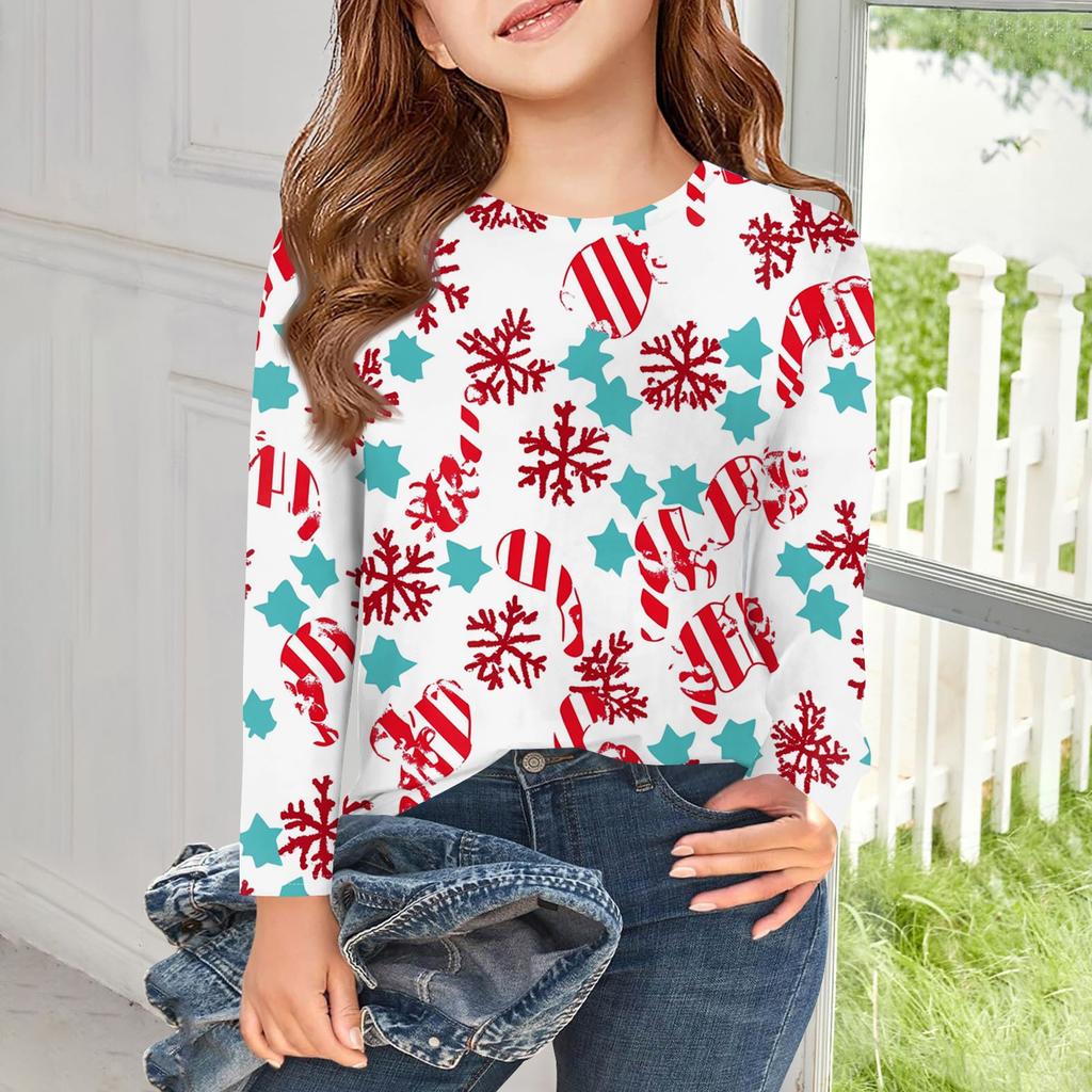 Футболки с длинным рукавом для девочек, детские осенние топы с круглым вырезом, базовые футболки с винтажным графическим принтом, топы для детей 5–14 лет