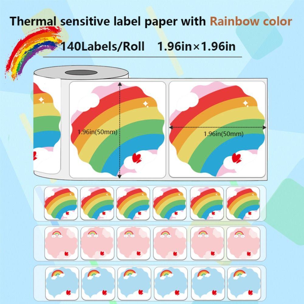 140/230Pcs Rainbow Thermal Printer Label Waterproof Tear Resistant Self-Adhesive Thermal Paper Cartoon Anti-Scratch