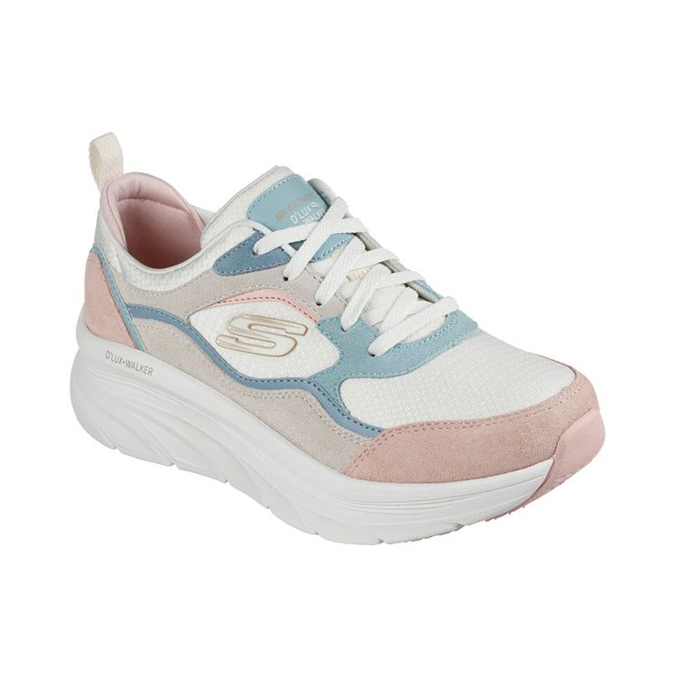 Skechers Dlux Walker Sport Trend Низкие Повседневные Кроссовки Женские Синий Розовый Белый 149357-OFPK