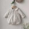 Autumn Linen Double-Breasted College Style Long-Sleeve Bodysuit for Babies