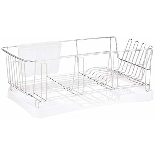 LEC Riffle Multi-Purpose Dish Drainer, Slim Type (Includes a Flow/No-Flow Tray, Cup Stand, Cutting Board Stand, and Fits Large Plates) Dish Drainer Ra