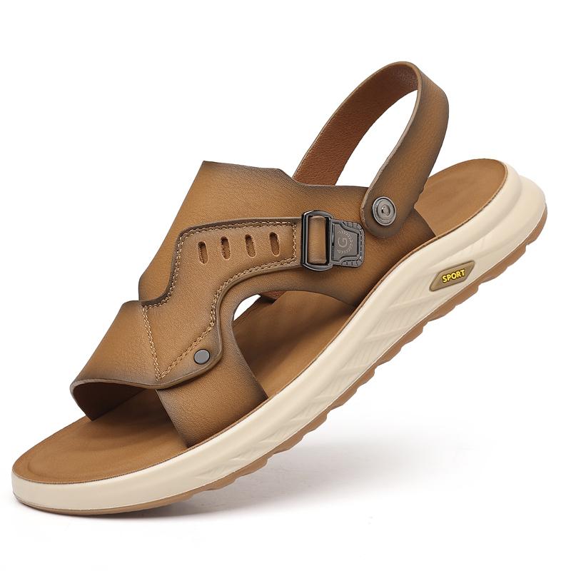 Модные мужские тапочки Летние новые сандалии Легкие взрослые Толстоподошвенные пляжные туфли Нескользящие сандалии с открытым носком для улицы