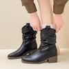 Модные короткие ботинки на толстом каблуке с квадратным носком в стиле ретро, женские осенне-зимние, модные, под пальто, короткие ботинки-чулки с острым носком на высоком тонком каблуке