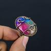 Rainbow Solar Quartz Gemstone Copper Wire Wrapped Handmade Jewelry Ring For Gift