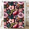 Watercolor Floral Shower Curtain Waterproof Bathroom Decor Burgundy Pink Green Red Colorful Bloom Patterns Set Includes 1 Panel