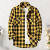 Fall Winter Men Shirt Coat Plaid Print Long Sleeves Chest Pocket Turn-down Collar Single-breasted Loose Contrast Color Jacket