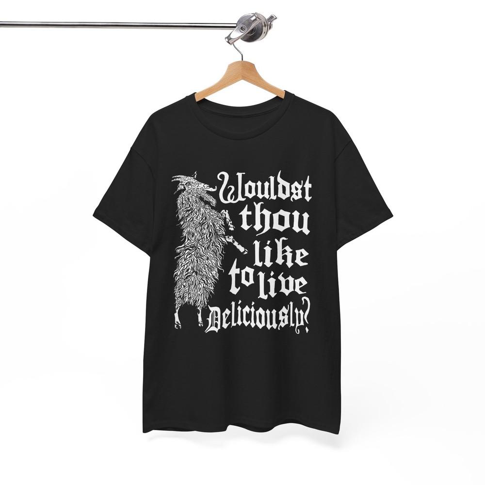 Black Phillip #034;Live Deliciously#034; Heavy Unisex TShirt Horror movie Unisex Shirt Unisex T-Shirt