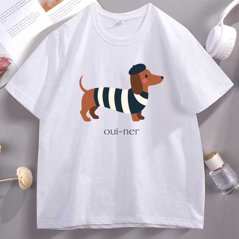 French Dachshund T Shirt Dog Tee Cute Wiener Dog Tshirt Funny Graphic T Shirts Summer TShirts Cotton Fashion Tee Shirt Print
