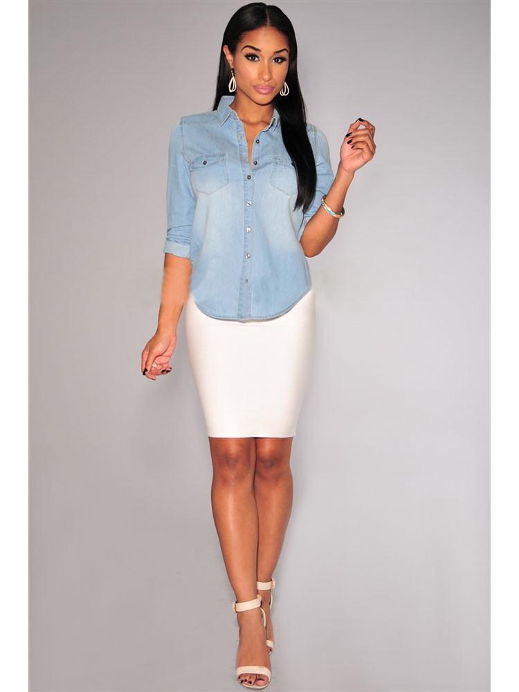 Винтажная джинсовая рубашка с длинным рукавом в европейско-американском стиле для женщин