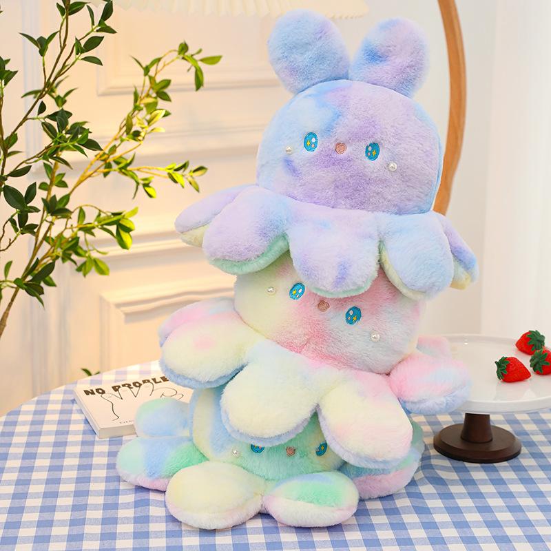 Double-sided Octopus Rabbit Plush Toy Colorful Rabbit Flip Face Octopus Doll