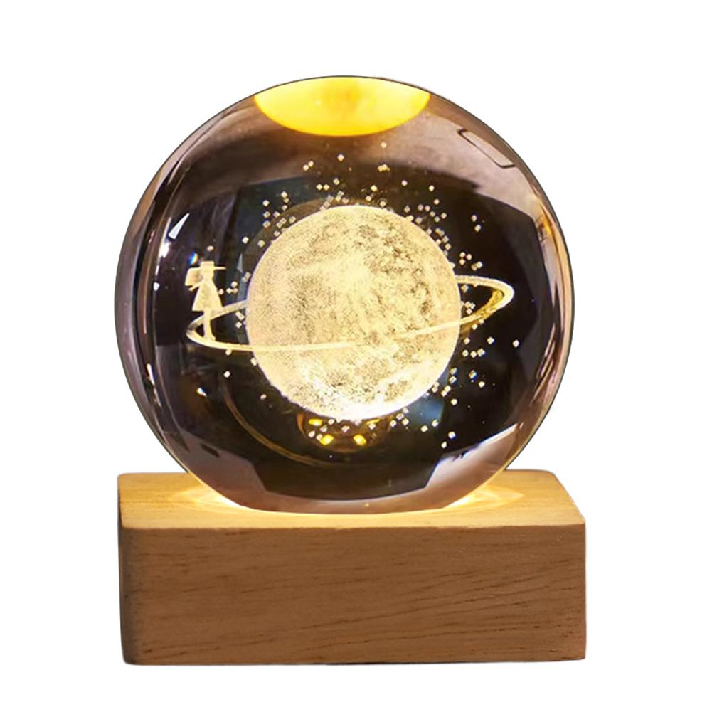 3D гравированный небольшой стеклянный шар декоративный с деревянной основой теплый свет ночник USB зарядка стеклянный шар ночник для спальни декор