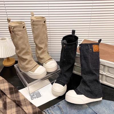 Ботинки на толстой подошве, ботинки-локомотивы, женские летне-осенние 2025 новые ботинки-брюки, западные ковбойские с тканевым покрытием стопы, модные короткие ботинки