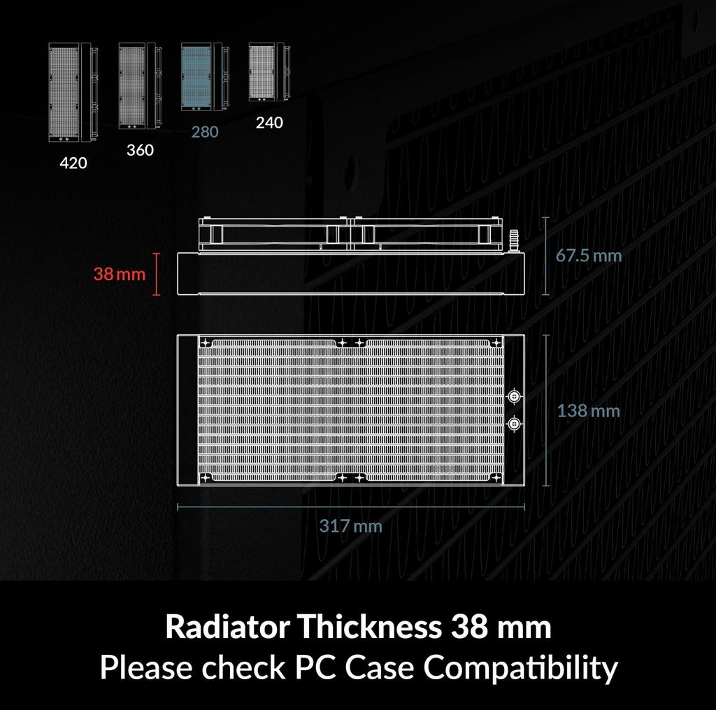 ARCTIC Liquid CPU Cooler High Static Pressure P Series Fan Included 38mm Thick Radiator Compatible with LGA1700 "Liquid Freezer 280" AM4/AM5