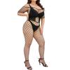 Oversize Women Mesh Hollow Sexy Bodystockings Large Plus Size See Through Erotic Open Crotchless Lingerie Bra Set XXXXL