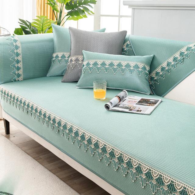 Чехол для дивана из ледяного шелка, летний четырехсезонный универсальный нескользящий чехол для дивана, сиденья, кружевное полотенце для дивана для гостиной, чехол для дивана