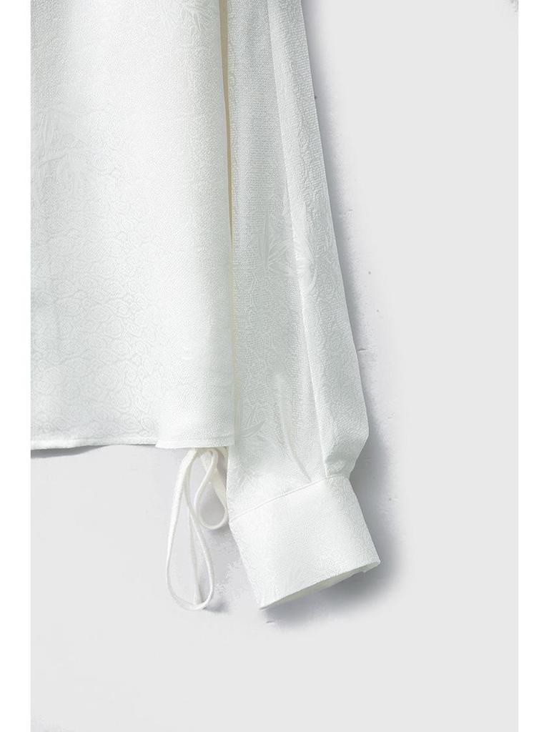 22 Муми Двухслойный шелковый креп «Бамбуковые тени на ветру» Кардиган-рубашка с длинными рукавами-дольман и кулиской