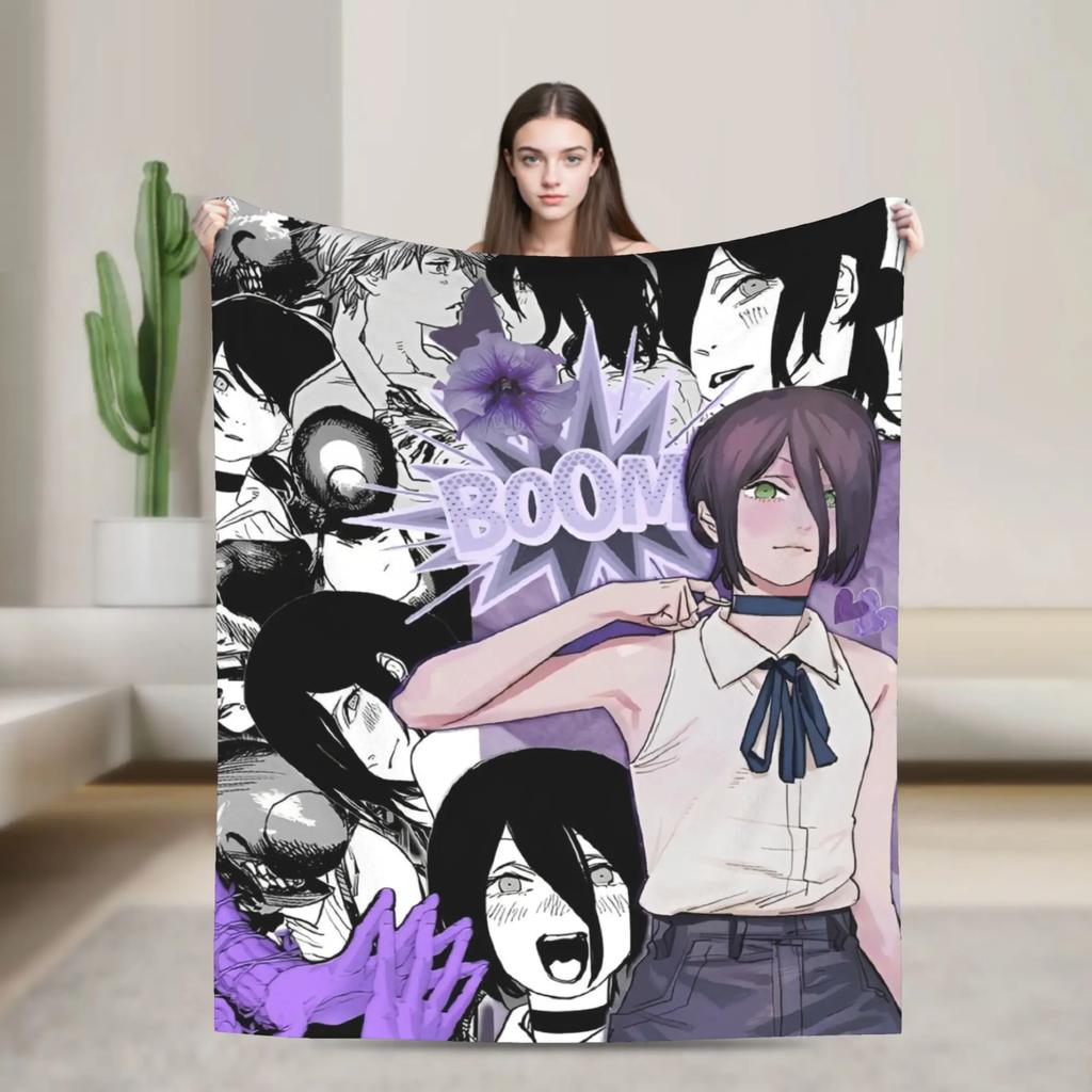 ChainsawsMan Reze Fleece Blanket  Soft Warm Anime Movie Throw Blanket for Home Living Room Dorm Gift