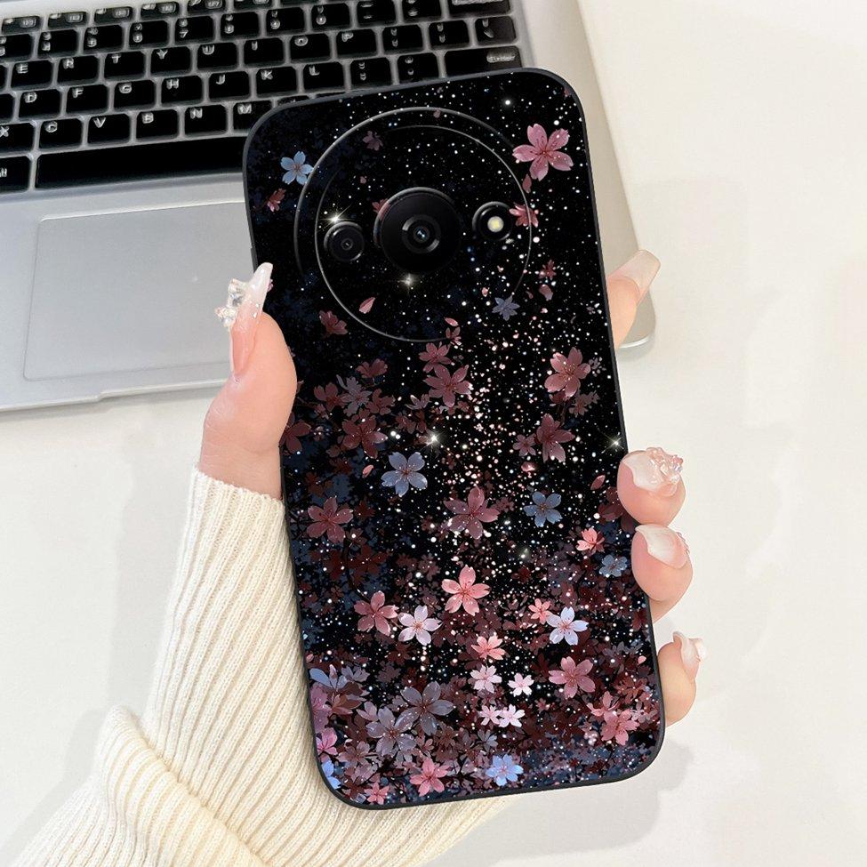 For Redmi A3 4G Phone Case For Xiaomi Poco C61 Cover Silicone Luxury Fashion Flowers Kawaii Cute Cat Painted Shockproof Bumper