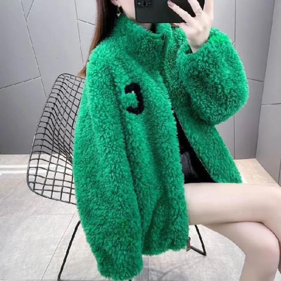 Winter Lady Coat Thickened Double-sided Faux Fleece Solid Color Stand Collar Neck Protection