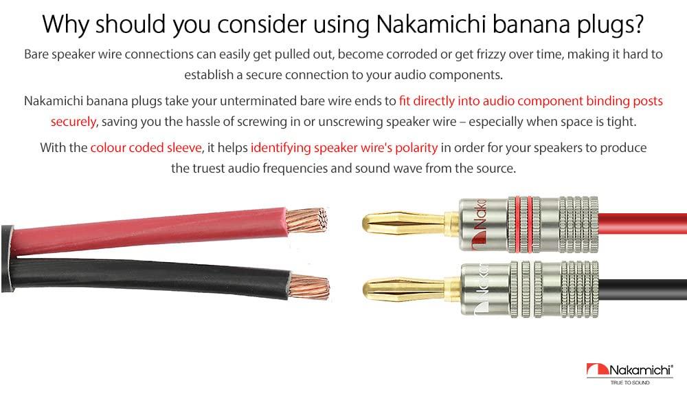 Nakamichi Ultimate Series 24K Gold Plated Beryllium Red Copper Banana Plug Speaker Connectors This Product Is Ideal for Flexible Connection Cables To