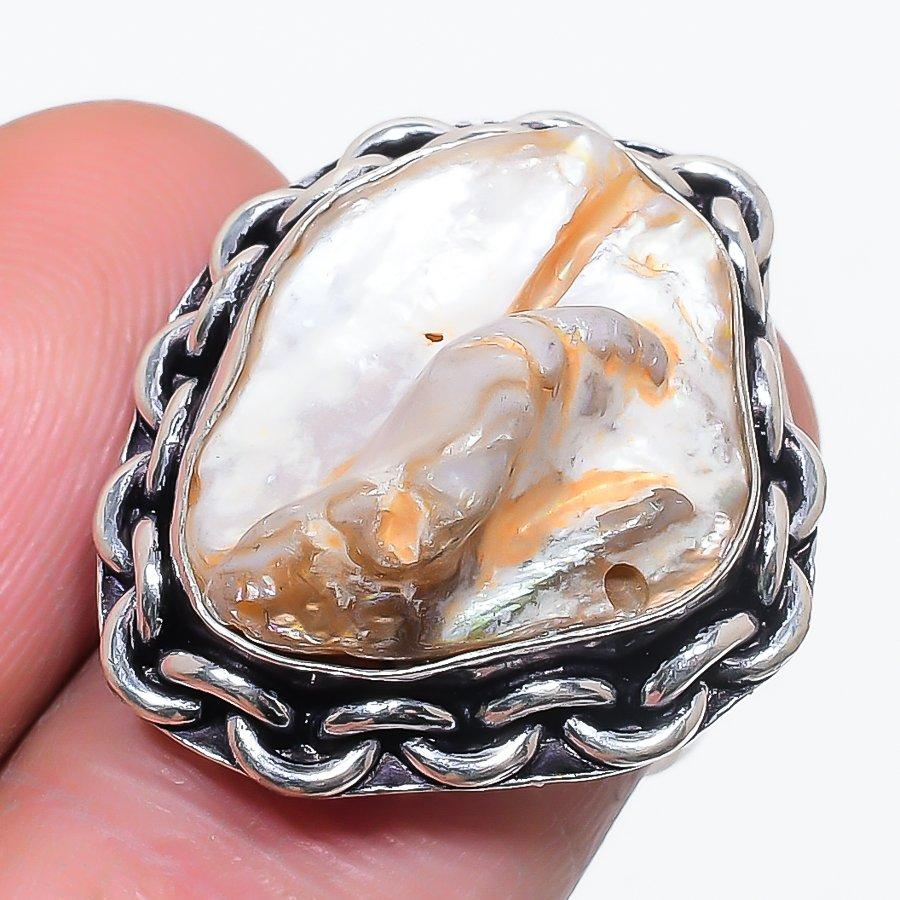 Biwa Pearl Gemstone 925 Sterling Silver Jewelry Ring Size 6.5