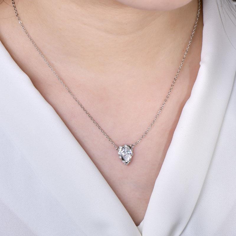 Rrjzz Round/Pear Cut CZ Lab Imitation Diamond Teardrop Necklace for Women 1.5CT 5A Cubic Zirconia Pendant Necklaces Jewelry