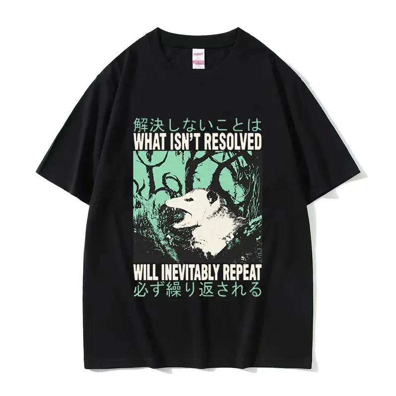 Fun Cheese Eating Machine Japanese Mouse Pattern T-shirt for Men Retro Fashion O Collar Oversized T-shirt for Both Sexes