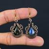Beautiful Labradorite Gemstone Pure Copper Wire Wrapped Handmade Earrings Gift For Her