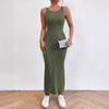 Spring Summer Sleeveless Halter Long Dress Sexy Bag Hip Waist Knit Dress